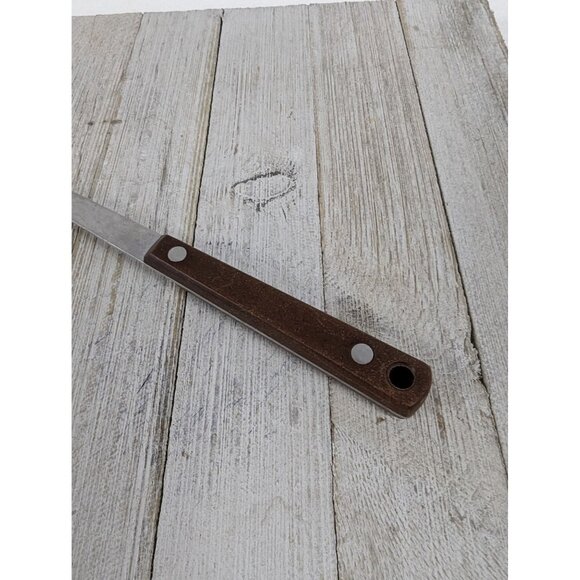 Vintage Pyramid Stainless Steel 12 1/2" Slotted Serving Spoon Red Brown Handle - Picture 3 of 8